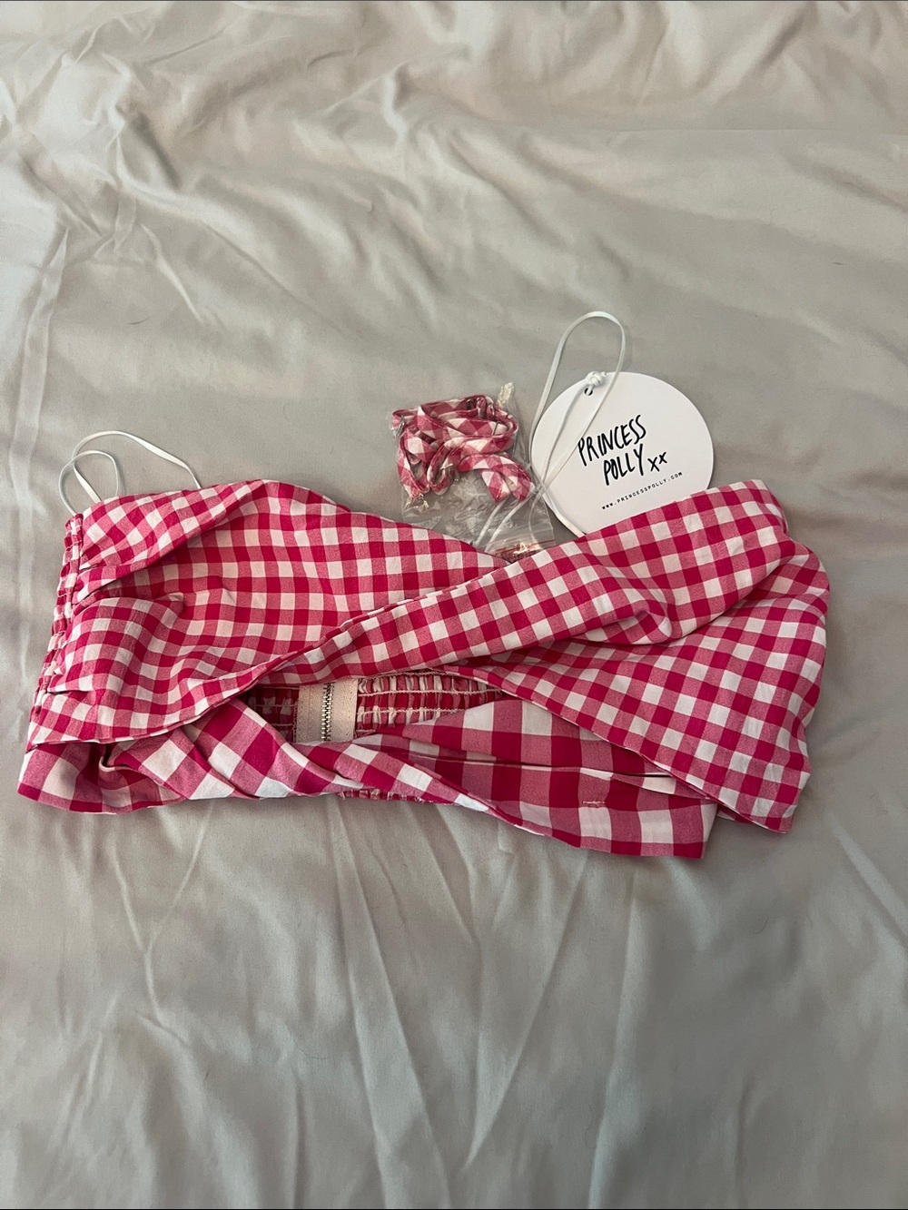 NWT Princess Polly Pink Gingham Bandeau with Matching straps
